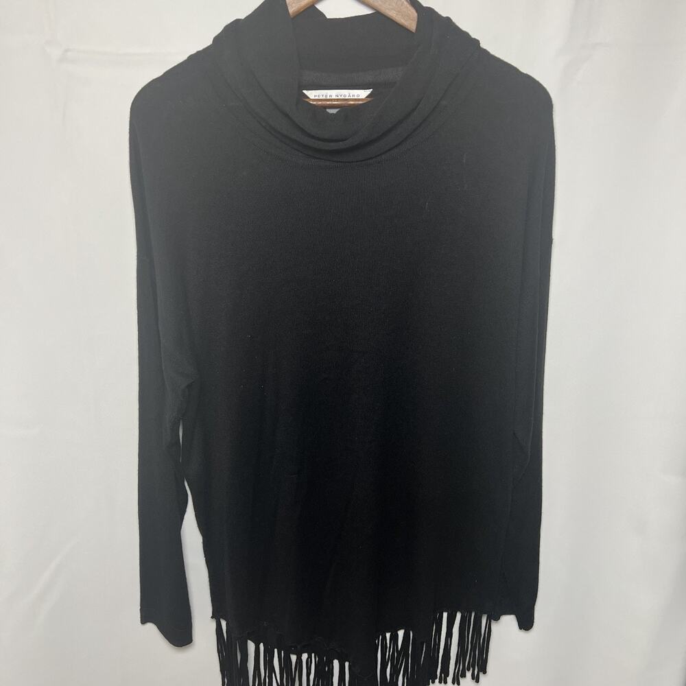 Peter Nygard Womens Black Cowl Neck Sweater Fringe Hem Size XL